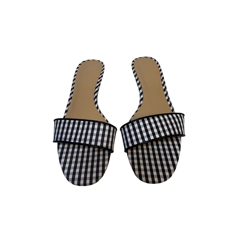 Ann Taylor Gingham Check Slide Sandals Kitten Heel Mules Black White Size 5